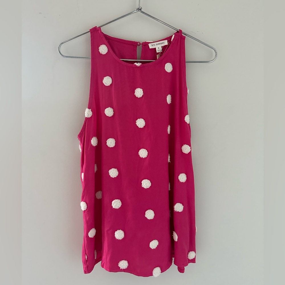 Blu Pepper Pink Polka Tank Too with White Polka Dots Size Small • New with Tags